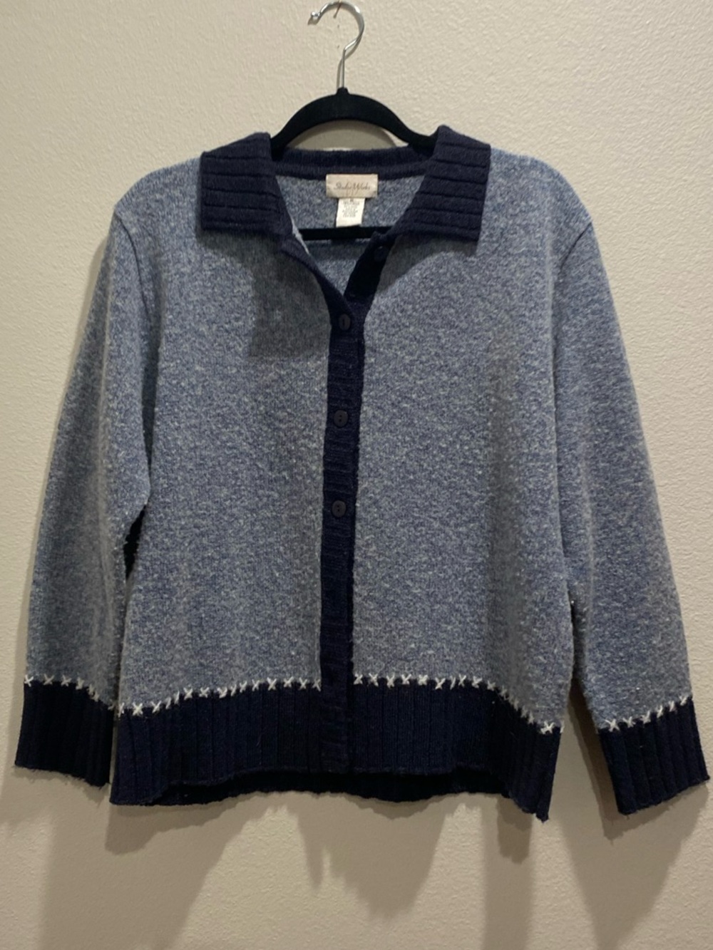 Studio Works Two-Tone Light Blue and Navy Button-Front Cardigan